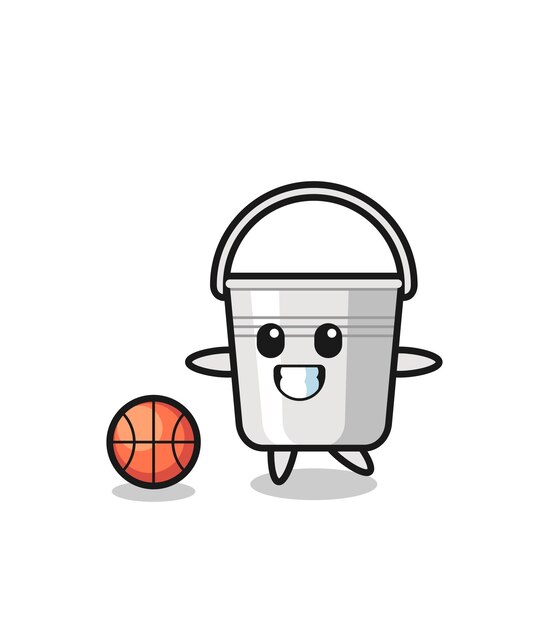 Illustratie van metalen emmer cartoon speelt basketbal