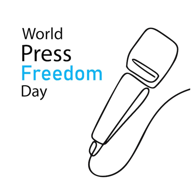 Illustratie van microfoon in lijnstijl voor Werelddag van de persvrijheid geïsoleerd op wit