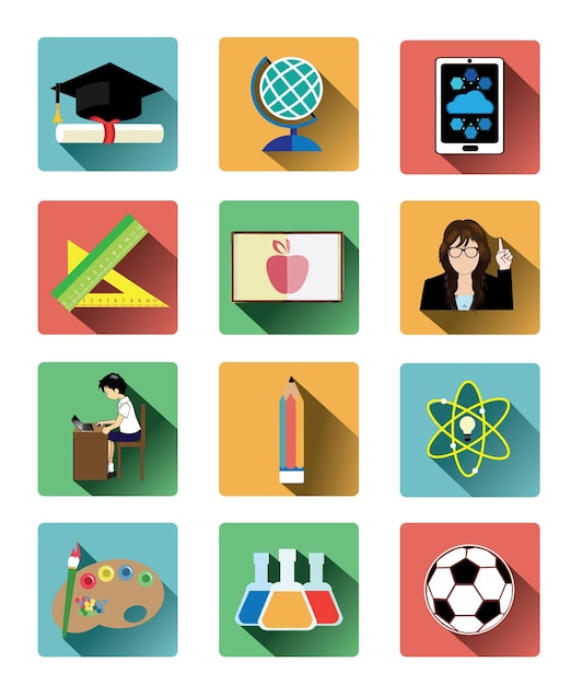 Illustratie van moderne platte onderwijs iconen set