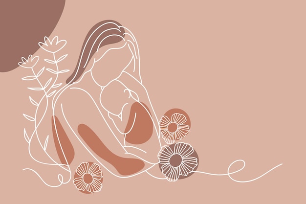 Illustratie van moeder die haar baby borstvoeding geeft Line Art Vector Pastel Color