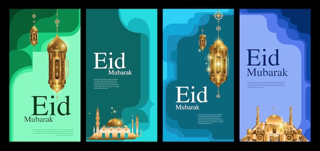 Illustratie van moskee en lantaarn voor islamitische feestdag eid Mubarak