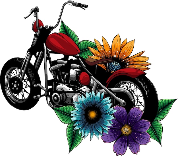 Vector illustratie van motor met bloem op witte achtergrond