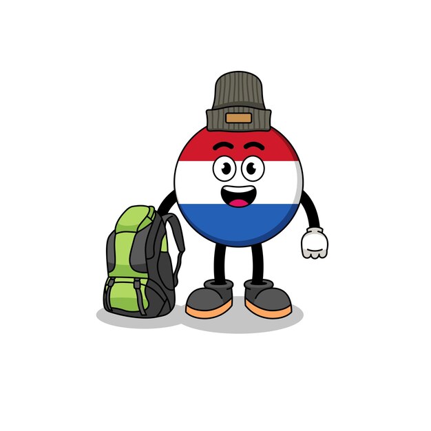 Vector illustratie van nederlandse vlagmascotte als wandelaar