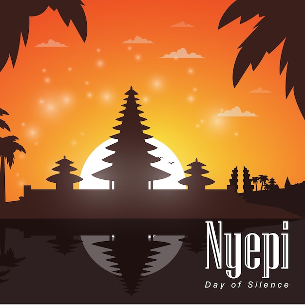 illustratie van Nyepi Day-groeten met oranje tinten