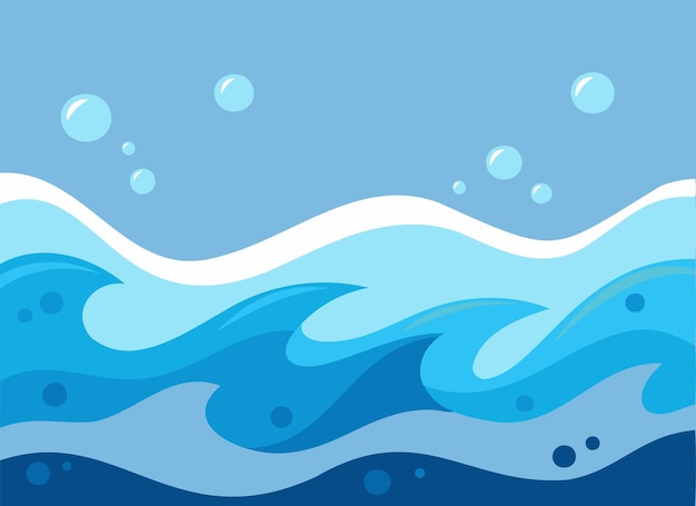 Illustratie van oceaangolven met bubbels blauwe achtergrond