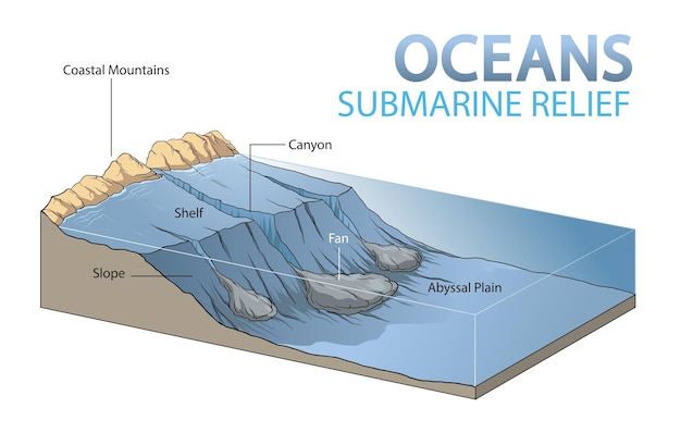 Vector illustratie van oceanen onderzeeër reliëf infographic