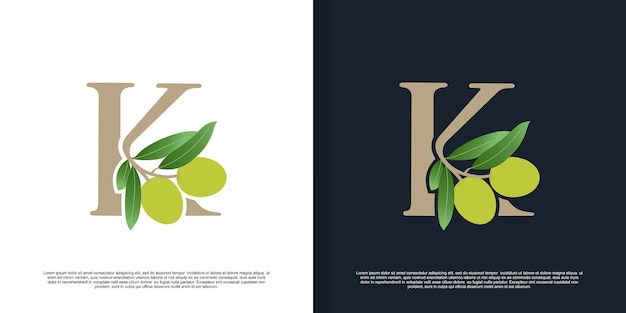 Illustratie van olijf letter logo K uniek concept Premium Vector