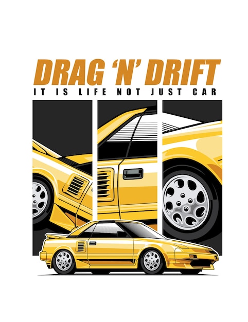 Illustratie van oranje japanse drift sportwagen wegracen jdm racewagen turbo tuner