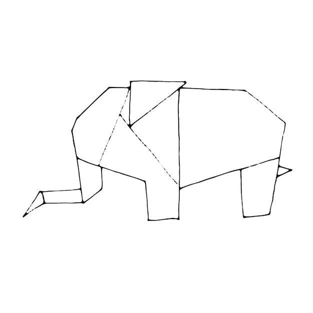 Illustratie van origami papier beest. Clipart olifant