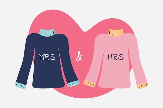 Illustratie van paarsweaters voor lesbiennes miss en miss voor valentijnsdag, 14 februari. heb lief