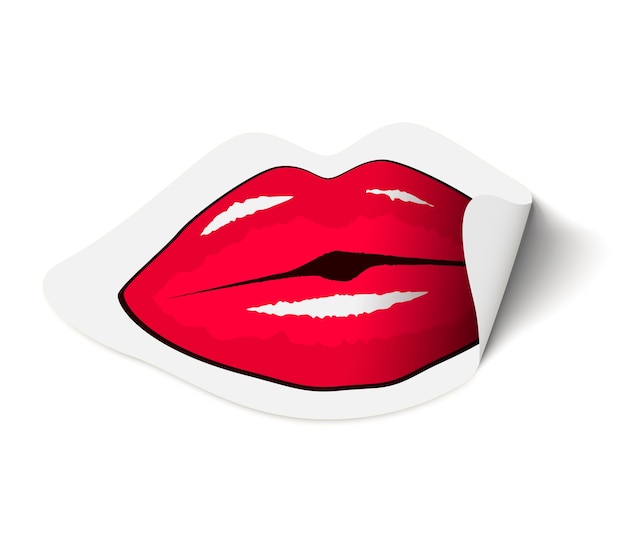 Illustratie van papieren sticker met rode lippen. kus concept