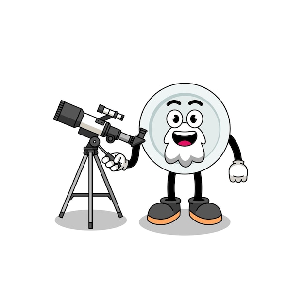 Illustratie van plaatmascotte als astronoom