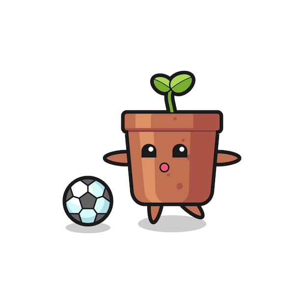 Illustratie van plantpot cartoon speelt voetbal, schattig stijlontwerp voor t-shirt, sticker, logo-element