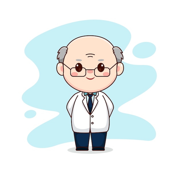 Illustratie van professor of wetenschapper kawaii chibi cartoon karakterontwerp