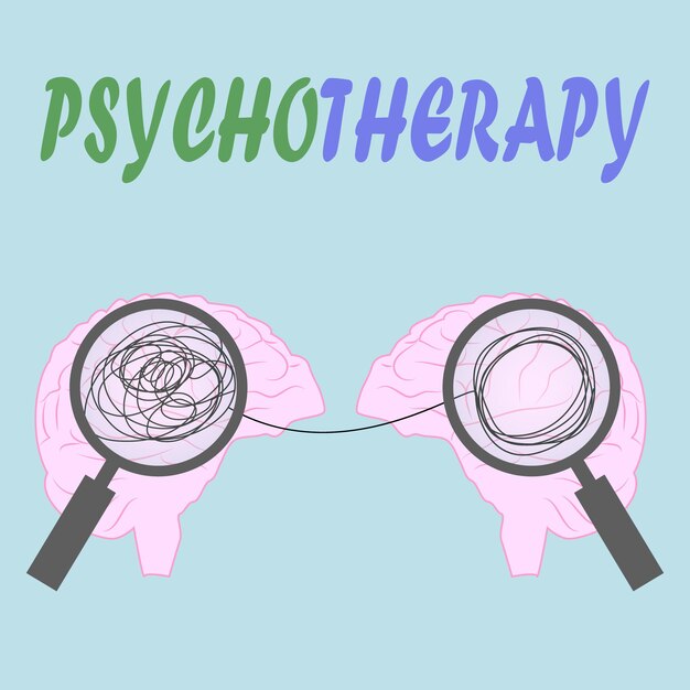 Illustratie van psychotherapieconcept Man in depressie Verwarde bal in hoofd Psychologie illustratie