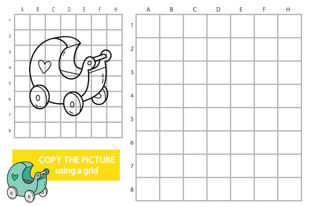 illustratie van raster kopieer foto educatief puzzelspel met doodle poppenwagen