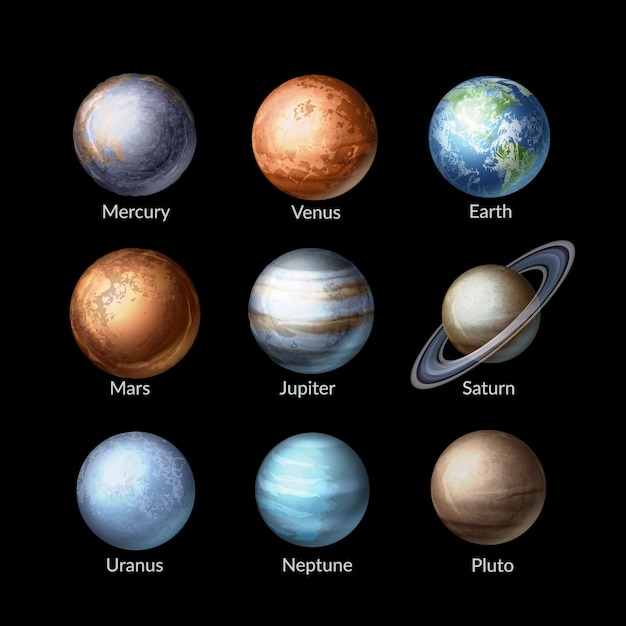 Vector illustratie van realistische collectie planeten van zonnestelsel astronomie achtergrond