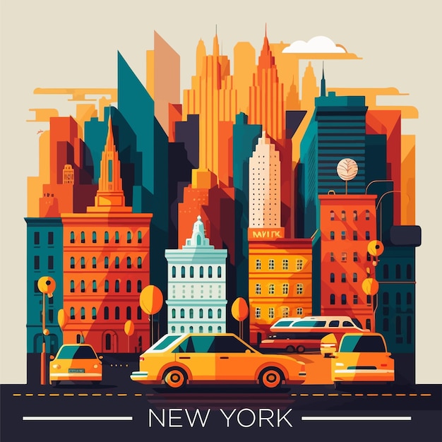 Illustratie van reizen New York City landschap van gebouwen platte vector logo