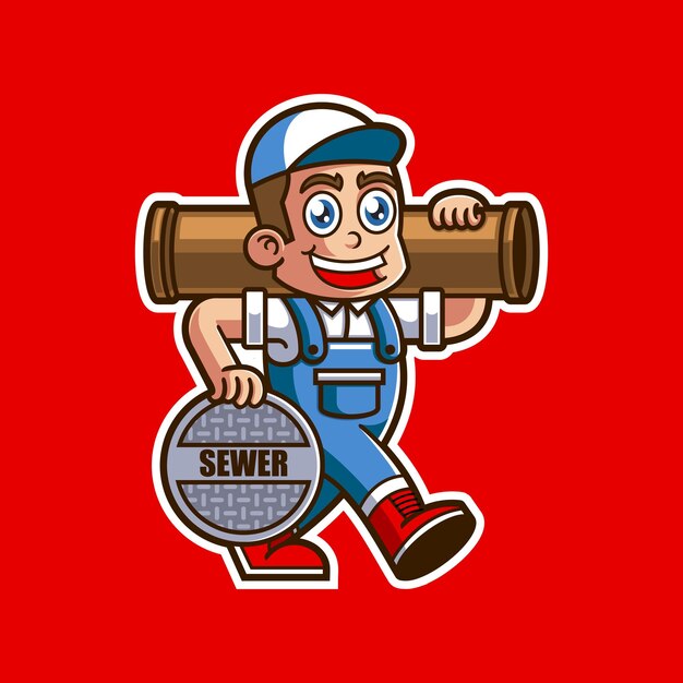 Vector illustratie van retro rioolwerker mascotte