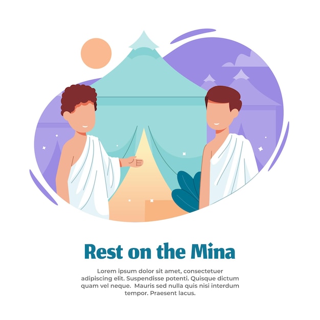 illustratie van rusten op de mina tijdens het doen van Hajj