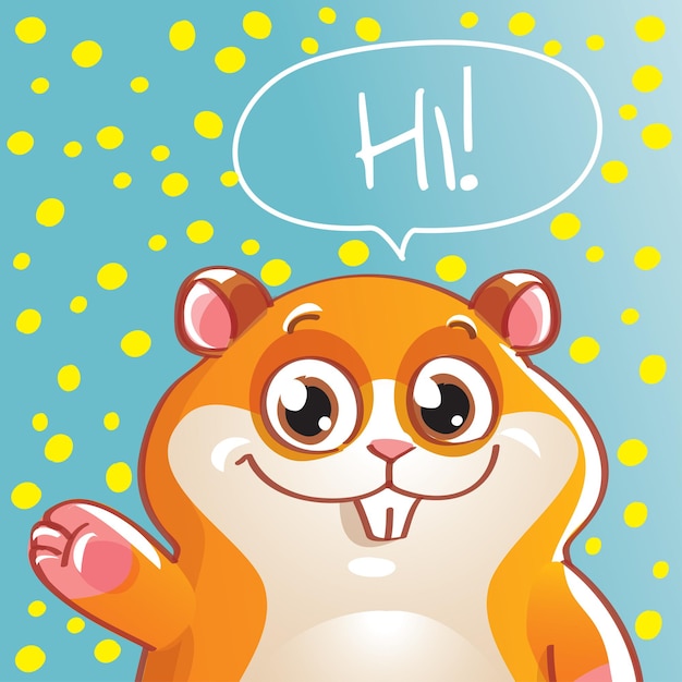 Illustratie van schattige cartoon hapy leuke hamster. hoi, wenskaart