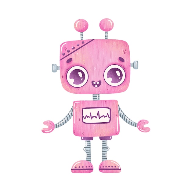 Illustratie van schattige cartoon roze robot geïsoleerd