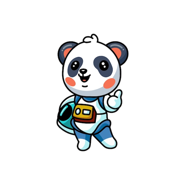 illustratie van schattige kleine astronaut panda cartoon duimen omhoog geven