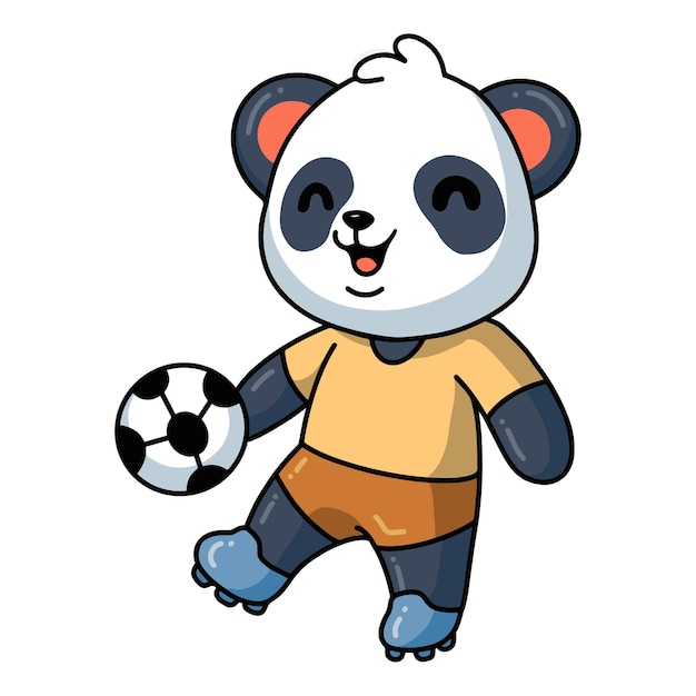 illustratie van schattige kleine panda-cartoon die voetbal speelt