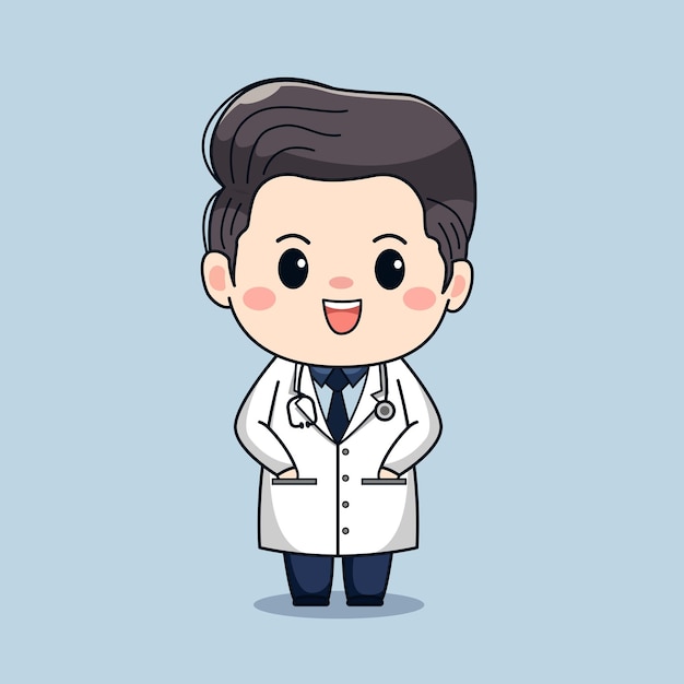 Illustratie van schattige mannelijke arts met stethoscoop Kawaii vector cartoon karakterontwerp