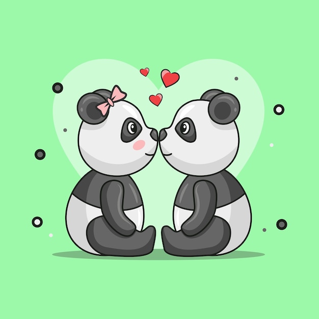 illustratie van schattige panda paar dier vol liefde