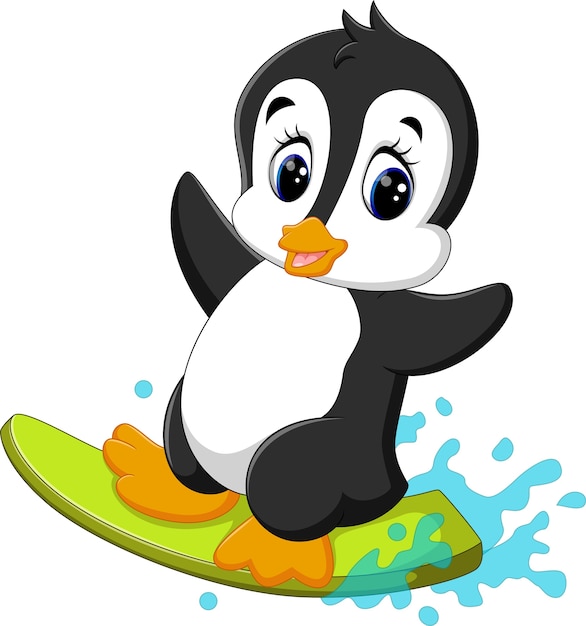 illustratie van schattige pinguïn surfen cartoon