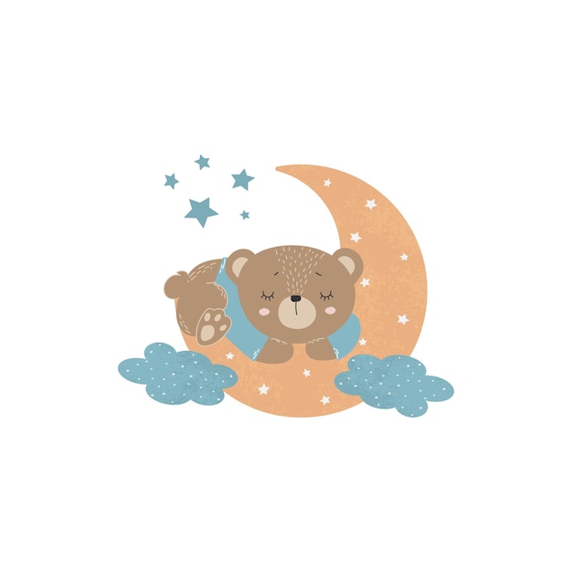Illustratie van schattige slapende baby beer op de maan Baby Vector illustratie