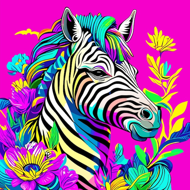 Illustratie van schattige zebra met bloemen op zijn kop