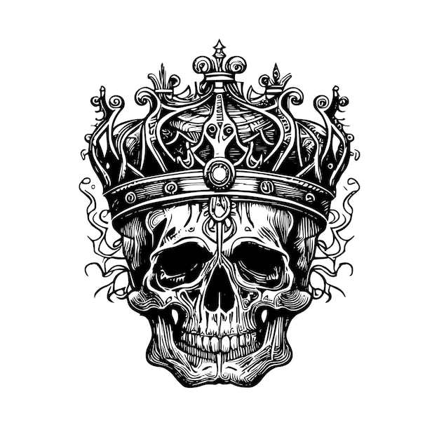 Vector illustratie van schedels en kronen koning van de dood die de mysterieuze symboliek onthult