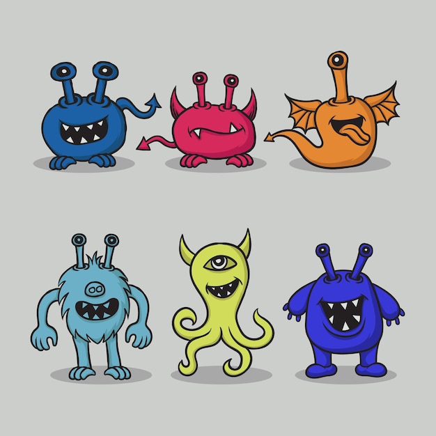 Vector illustratie van set verschillende schattige monsters met de hand getekend