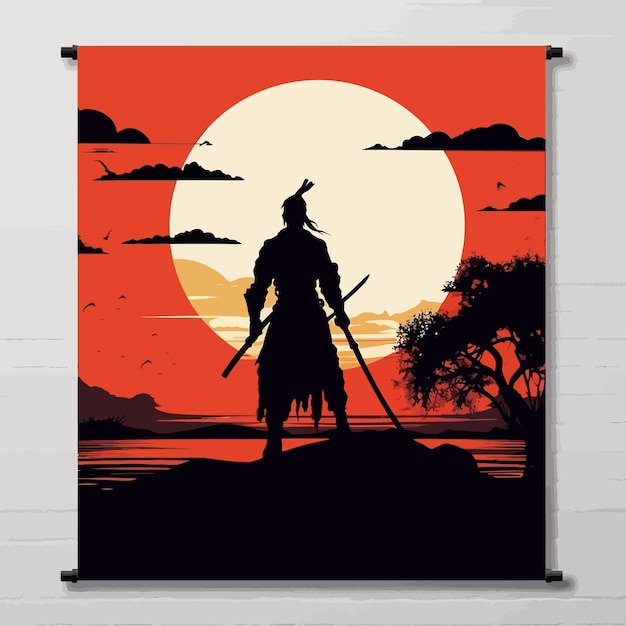 Vector illustratie_van_silhouette_van_japanse_samurai