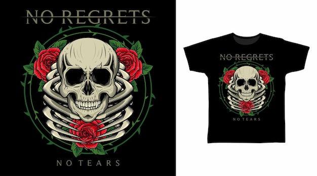 Illustratie van skelet met rozen gedetailleerd vector t-shirt design