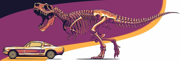 illustratie van skeletdinosaurus volg auto