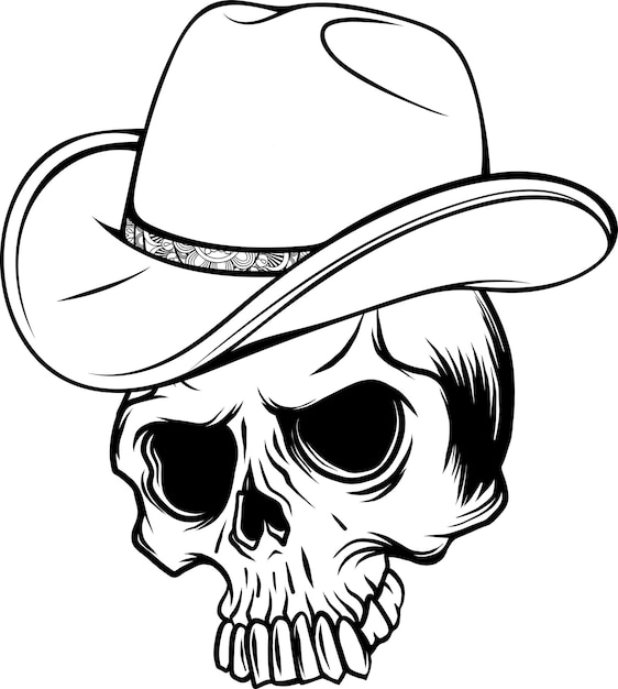 illustratie van Skull cowboy monochroom op witte achtergrond