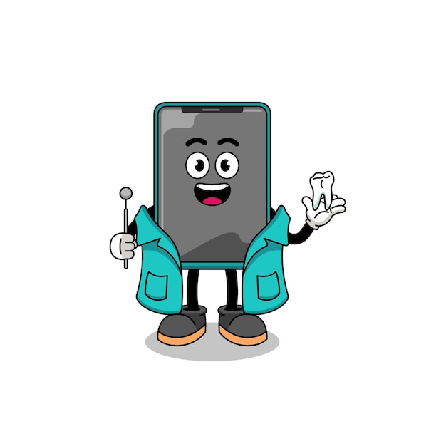 Illustratie van smartphonemascotte als tandarts