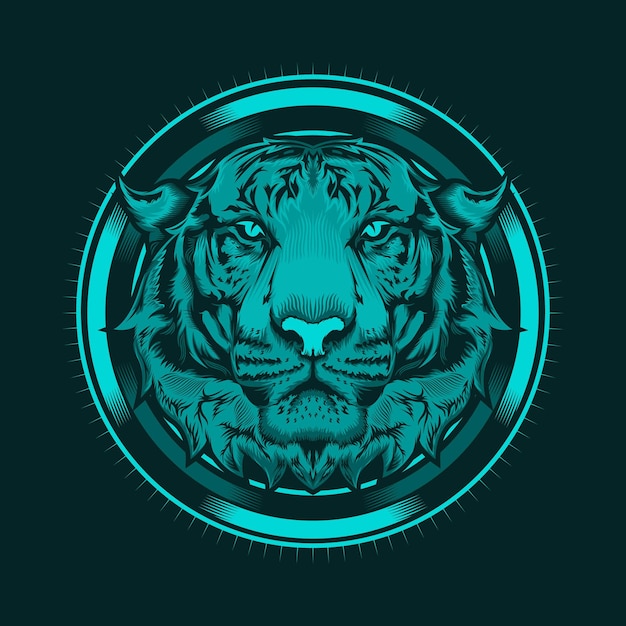 Illustratie van tijgerhoofd en cirkelkunst gedetailleerd ontwerp