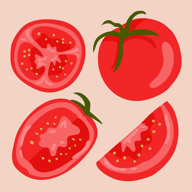 Vector illustratie van tomaten en plakjes tomaat