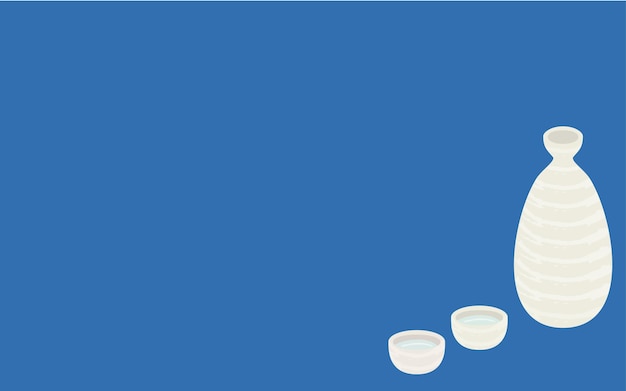 Illustratie van twee sake-bekers en sake-flessen met sake