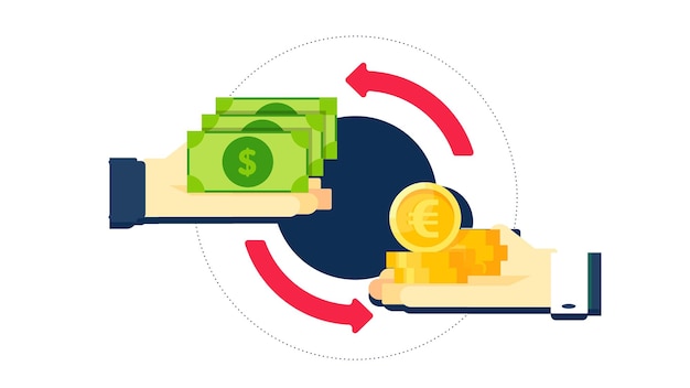 Vector illustratie van valutawisseling om geld te converteren