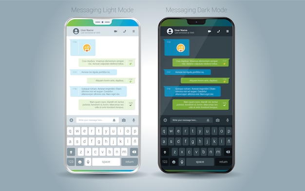 Vector illustratie van vector van de messaging de mobiele toepassing lichte en donkere ui