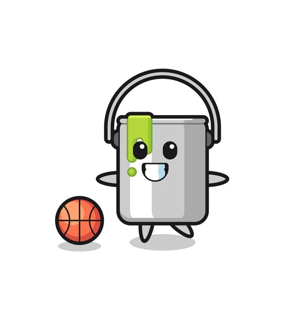 Illustratie van verfblikcartoon speelt basketbal, schattig stijlontwerp voor t-shirt, sticker, logo-element