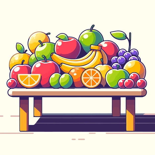 Vector illustratie van vers fruit op een tafel