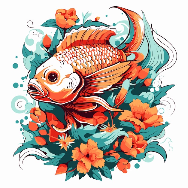 illustratie van vis en bloemen