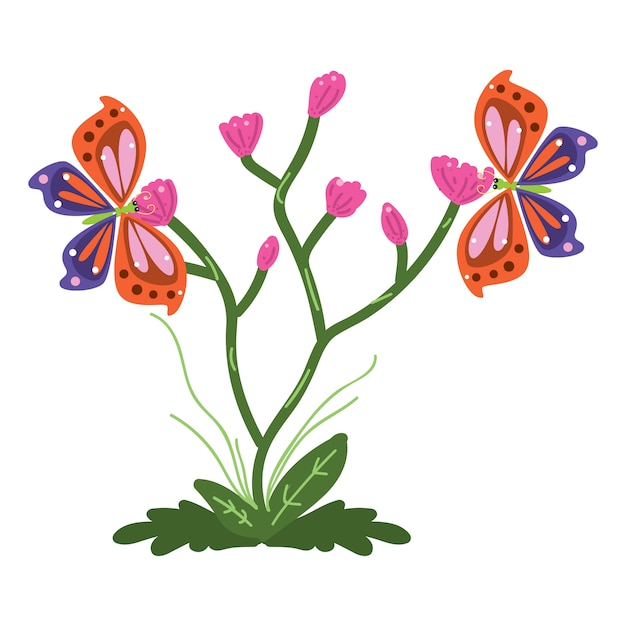 Vector illustratie van vlinders zat op bloemen