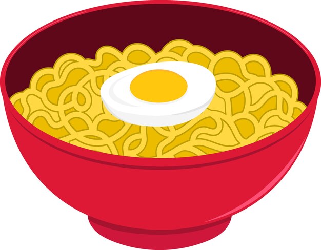 illustratie van voedsel iconen een schaal met noedels en gekookte eieren
